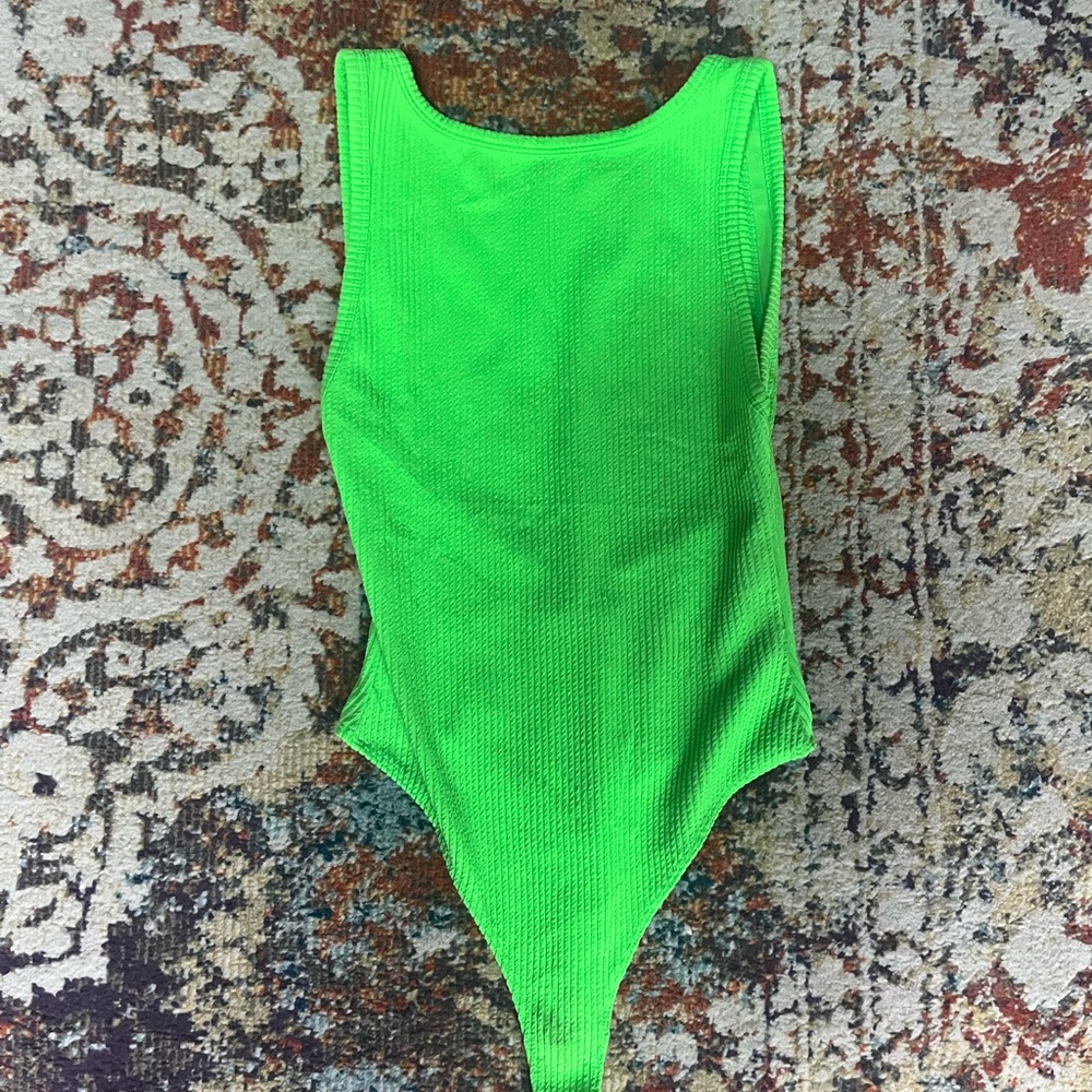 Bershka Neon Green Ribbed Top